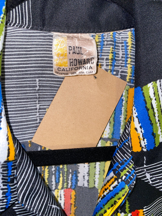 Vintage Wide Lapel Button Up 1970s Color Block All Over Print