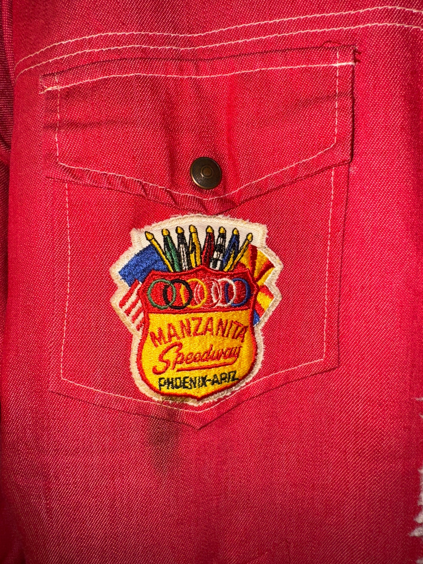 Vintage Sherpa Jacket Bell Helmets Manzanita Speedway Racing Denim 1970s