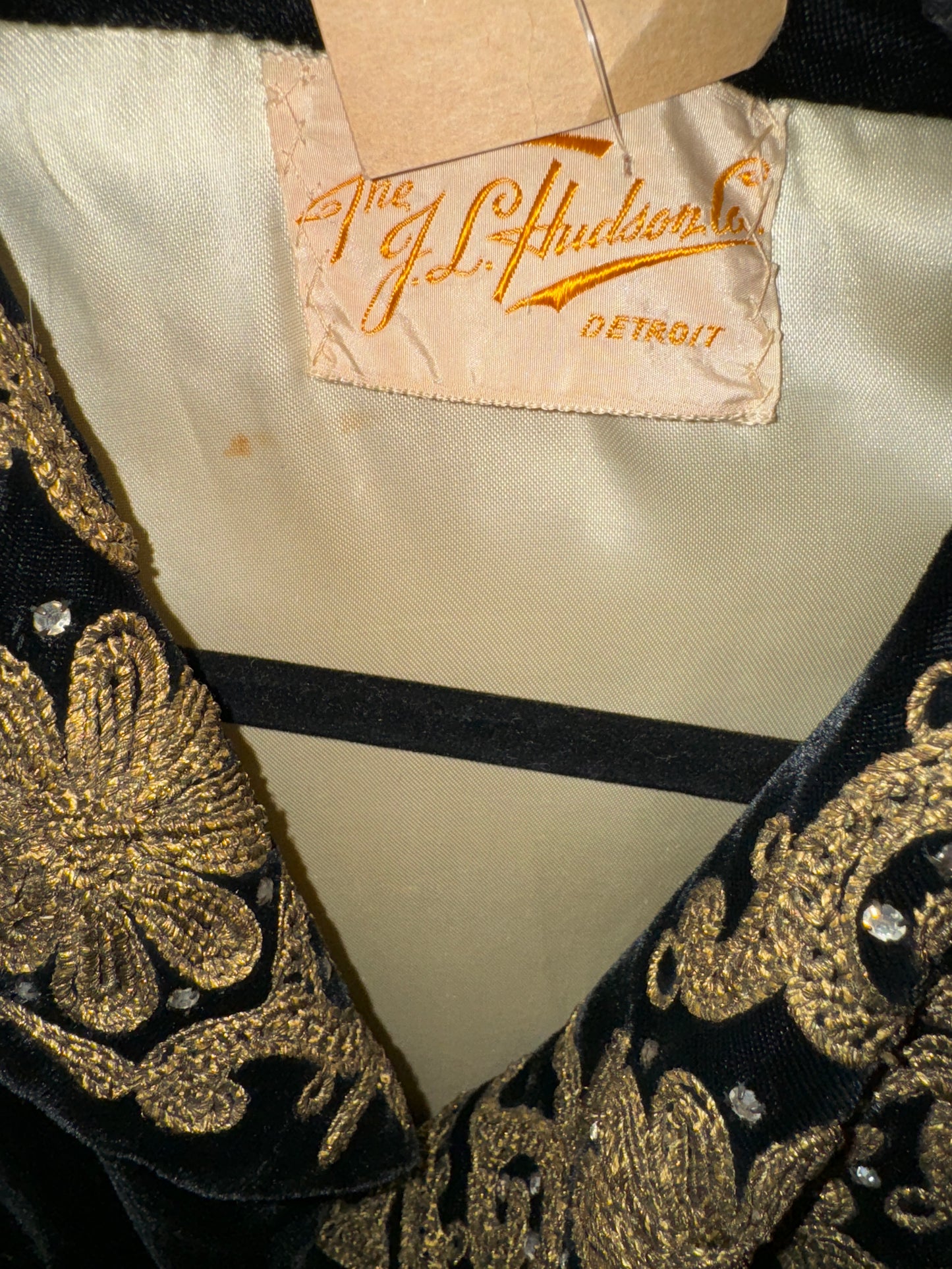 Vintage JL Hudson Coat 1950s Velvet Jacket w Gold Trim Rhinestones
