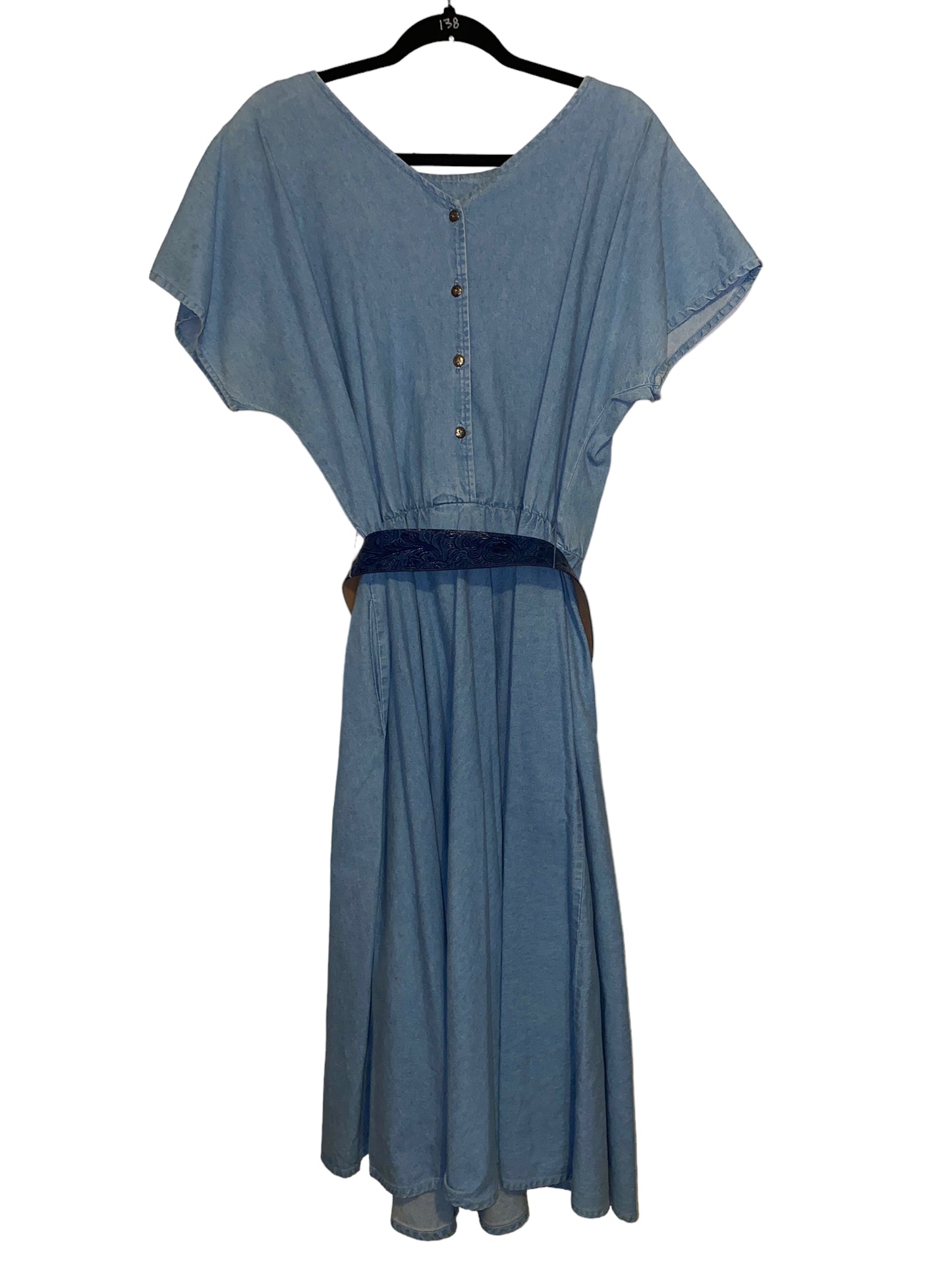 Vintage Fringe Denim Dress w Leather Tooled Belt