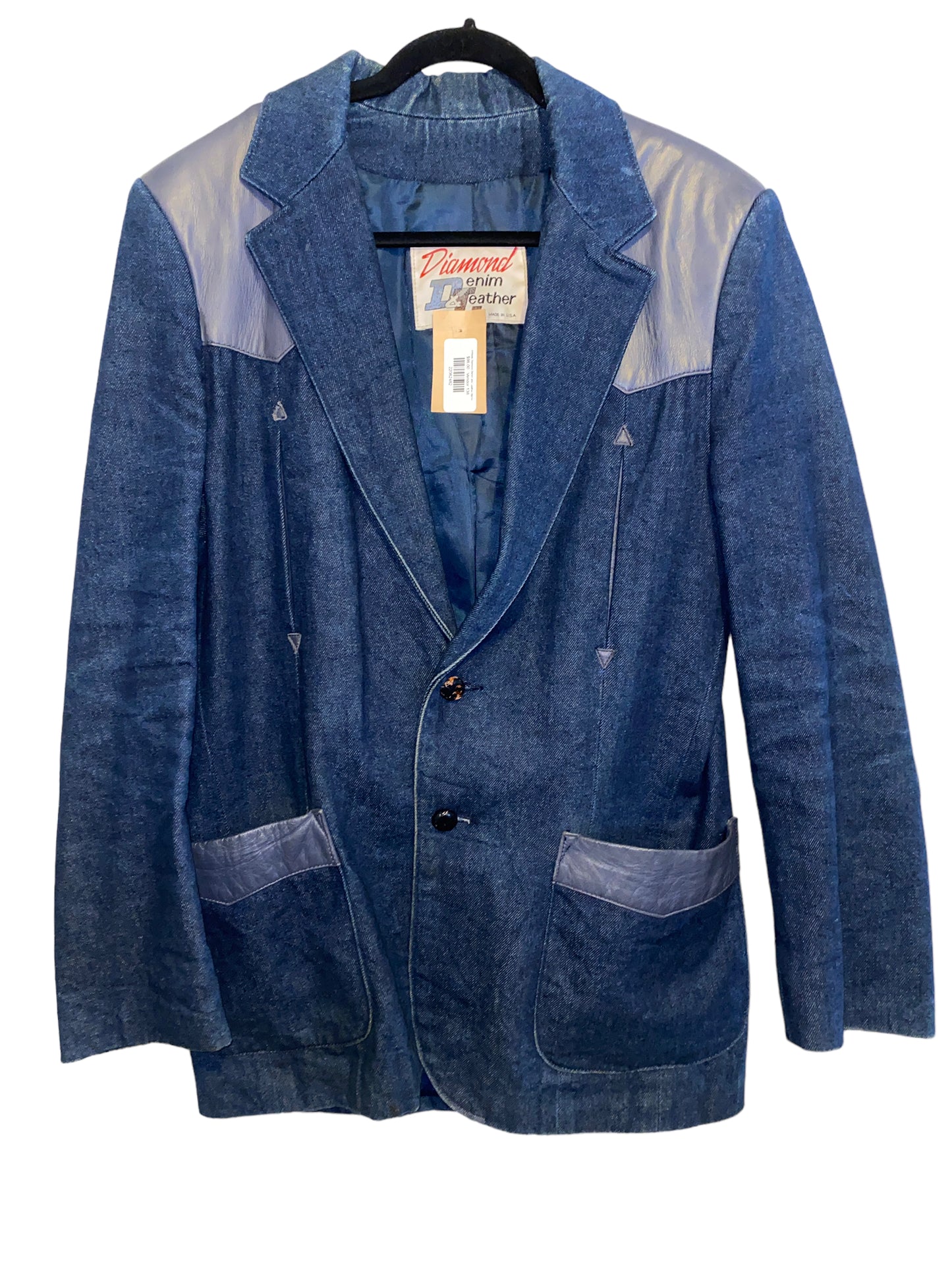 Vintage Diamond Denim and Leather Blazer