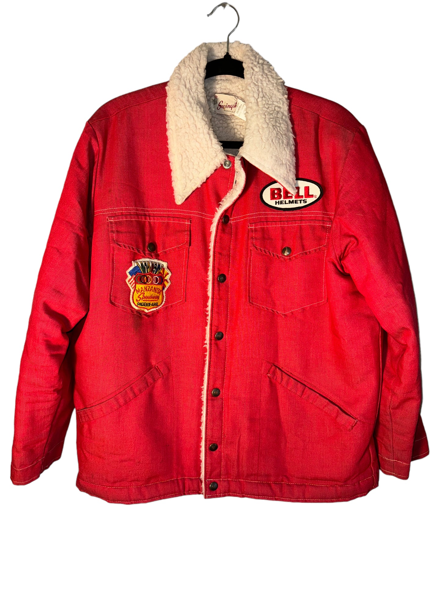 Vintage Sherpa Jacket Bell Helmets Manzanita Speedway Racing Denim 1970s