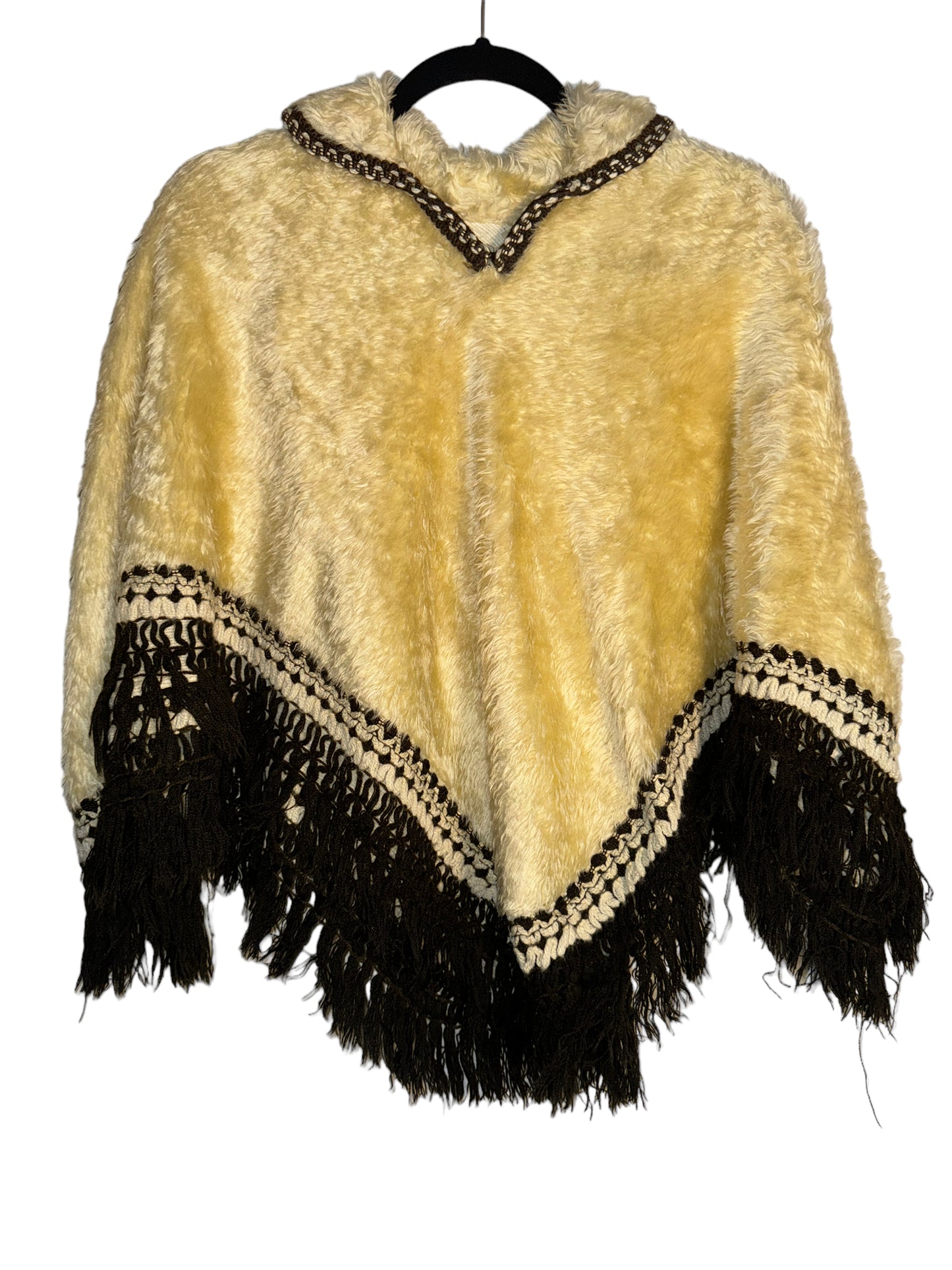 Vintage Shag Poncho Beige 1970s