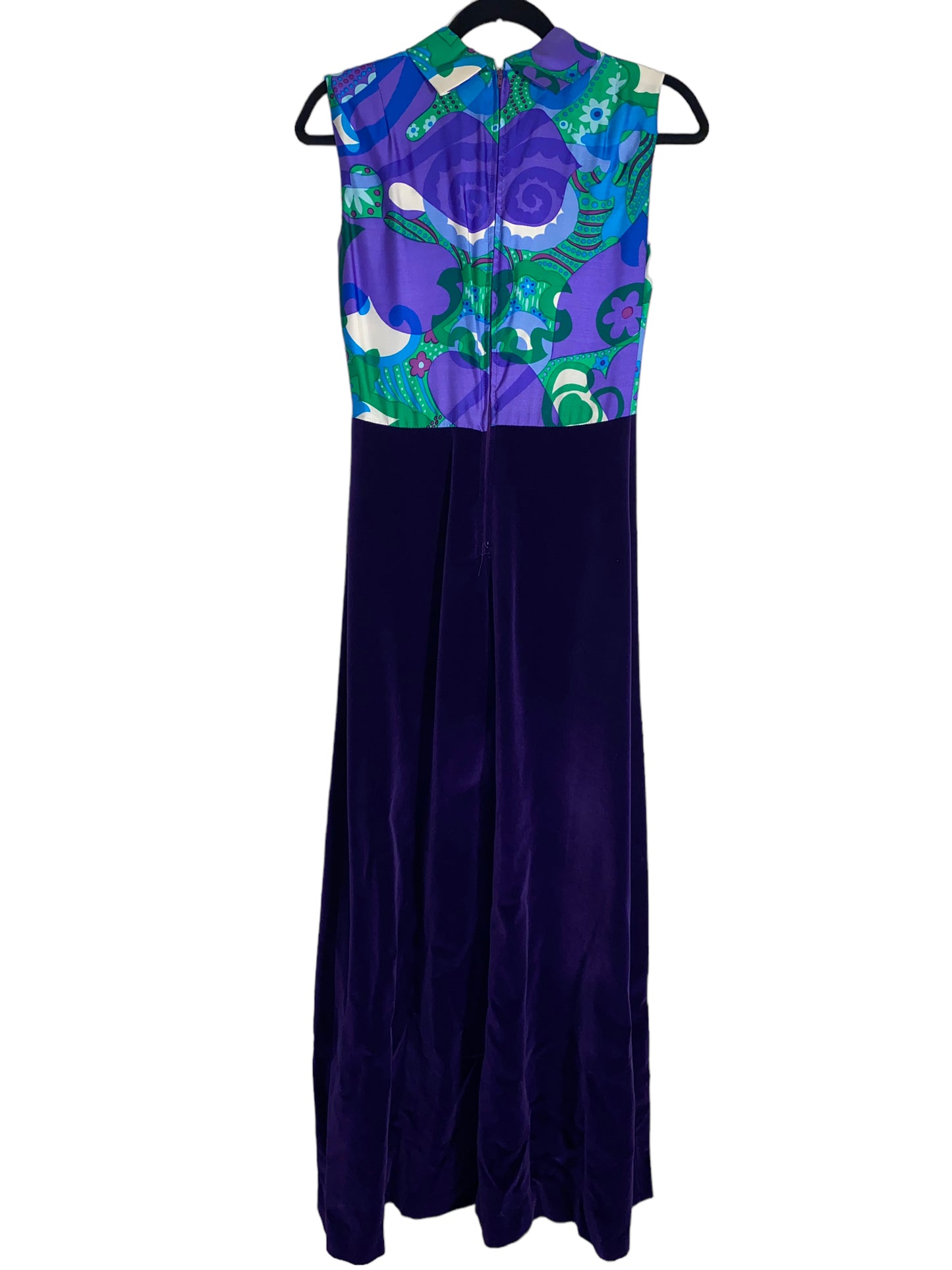 Vintage 1970s Psychedelic and Velvet Maxi Dress w Matching Coat