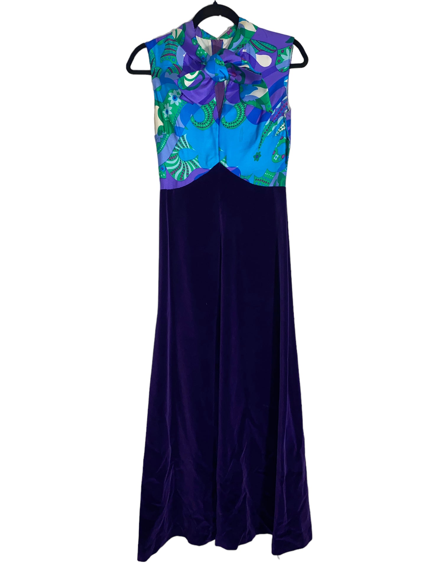 Vintage 1970s Psychedelic and Velvet Maxi Dress w Matching Coat