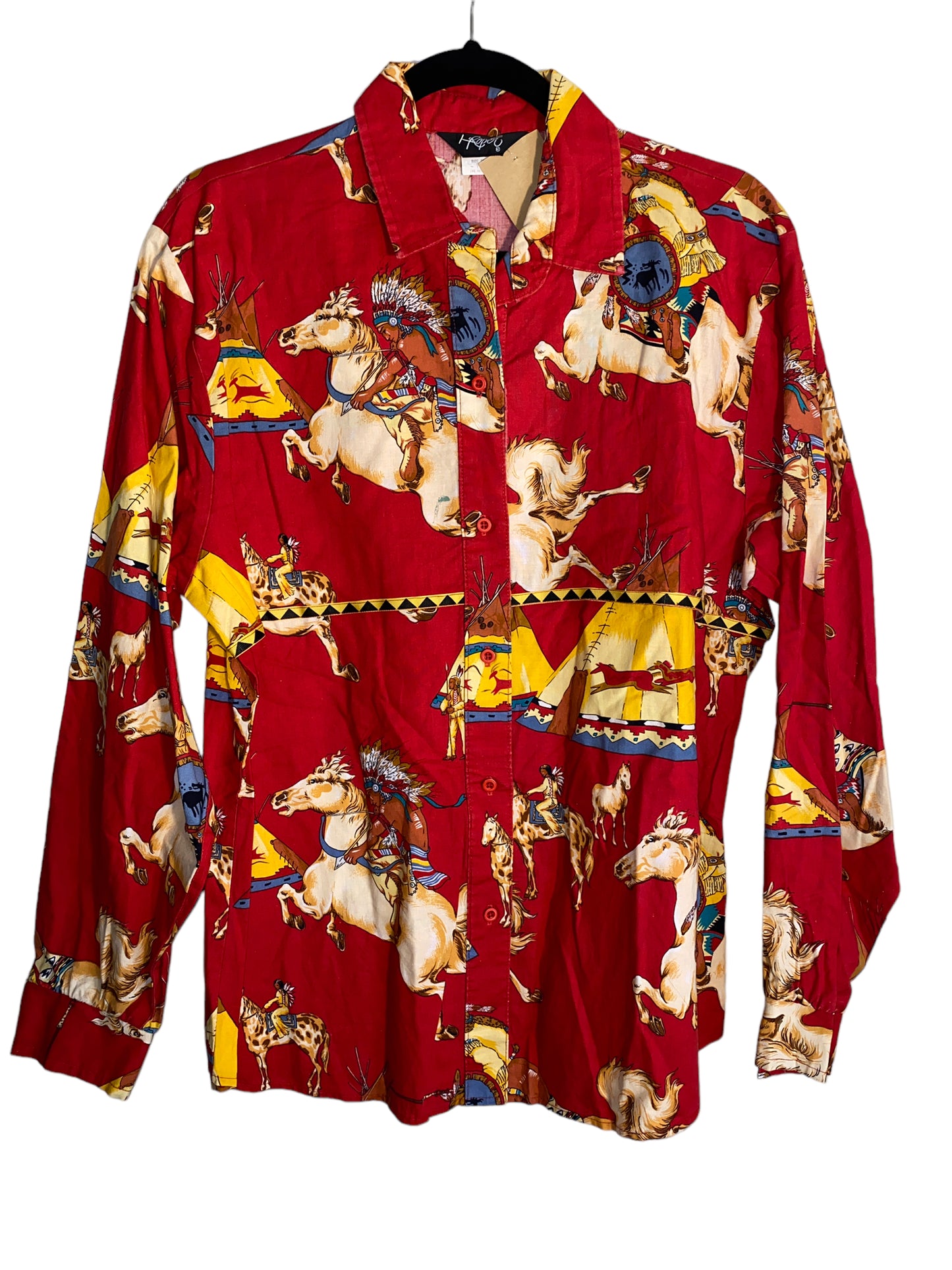 Vintage Roper Natives on Horses All Over Print Button Up