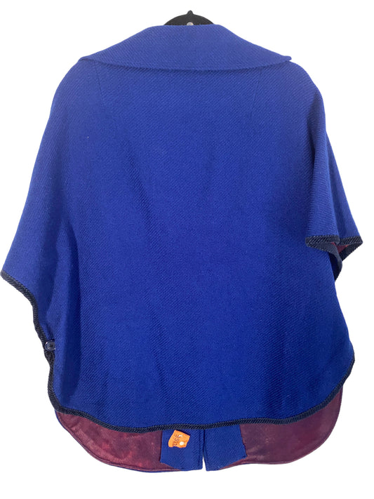 Vintage Womens Poncho with Lapels and Black Trim