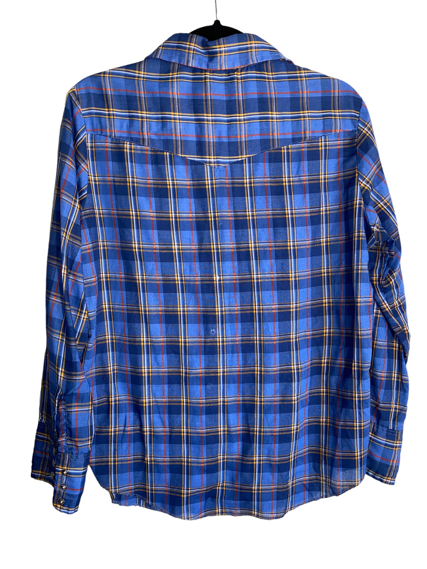 Vintage Dee Cee Brand Blue Plaid Sawtooth Pocket Pearl Snap