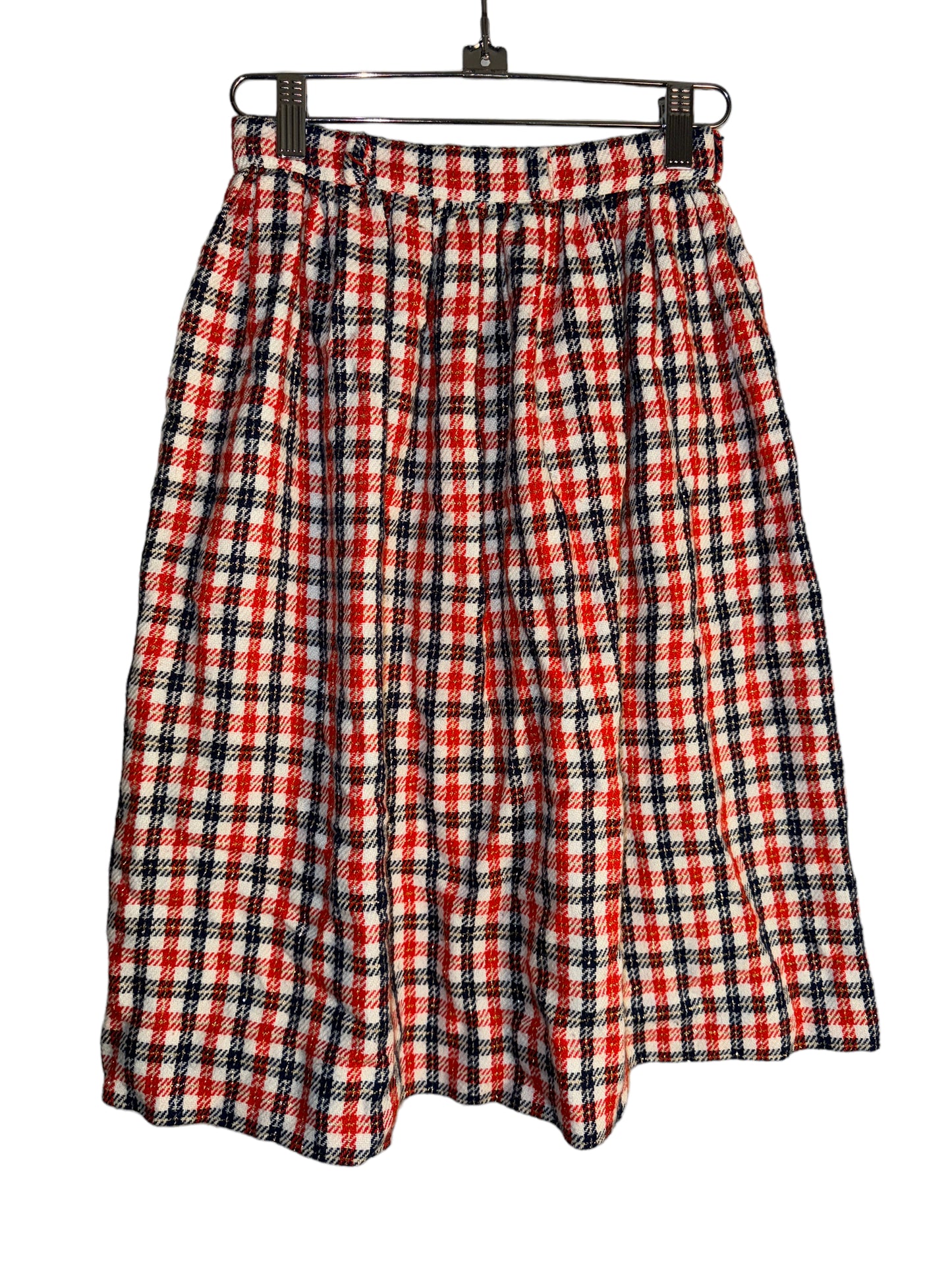 Vintage Plaid Skirt 1970s Faux Wool Gold Inlay Pleated Skirt