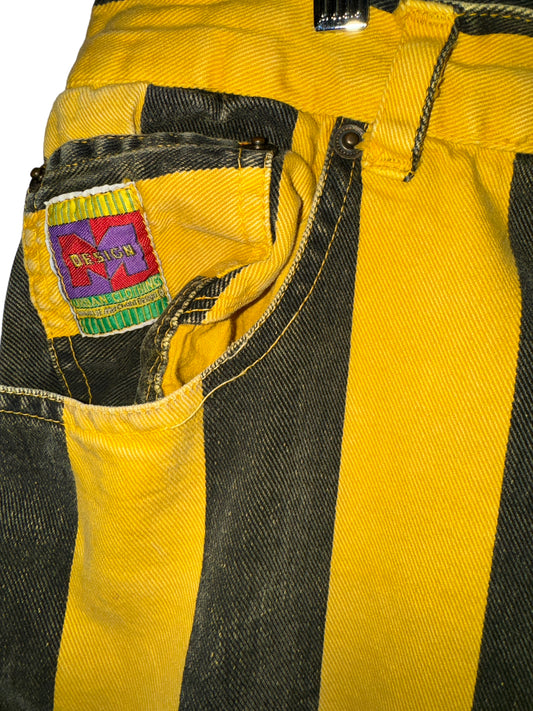 Vintage 1990s Color Block Shorts Hip Hop Denim