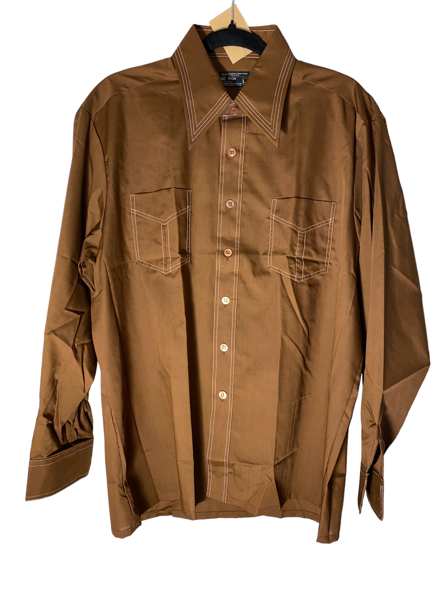 Vintage NWOT 1970s Wide Lapel Button Up w White Stitching