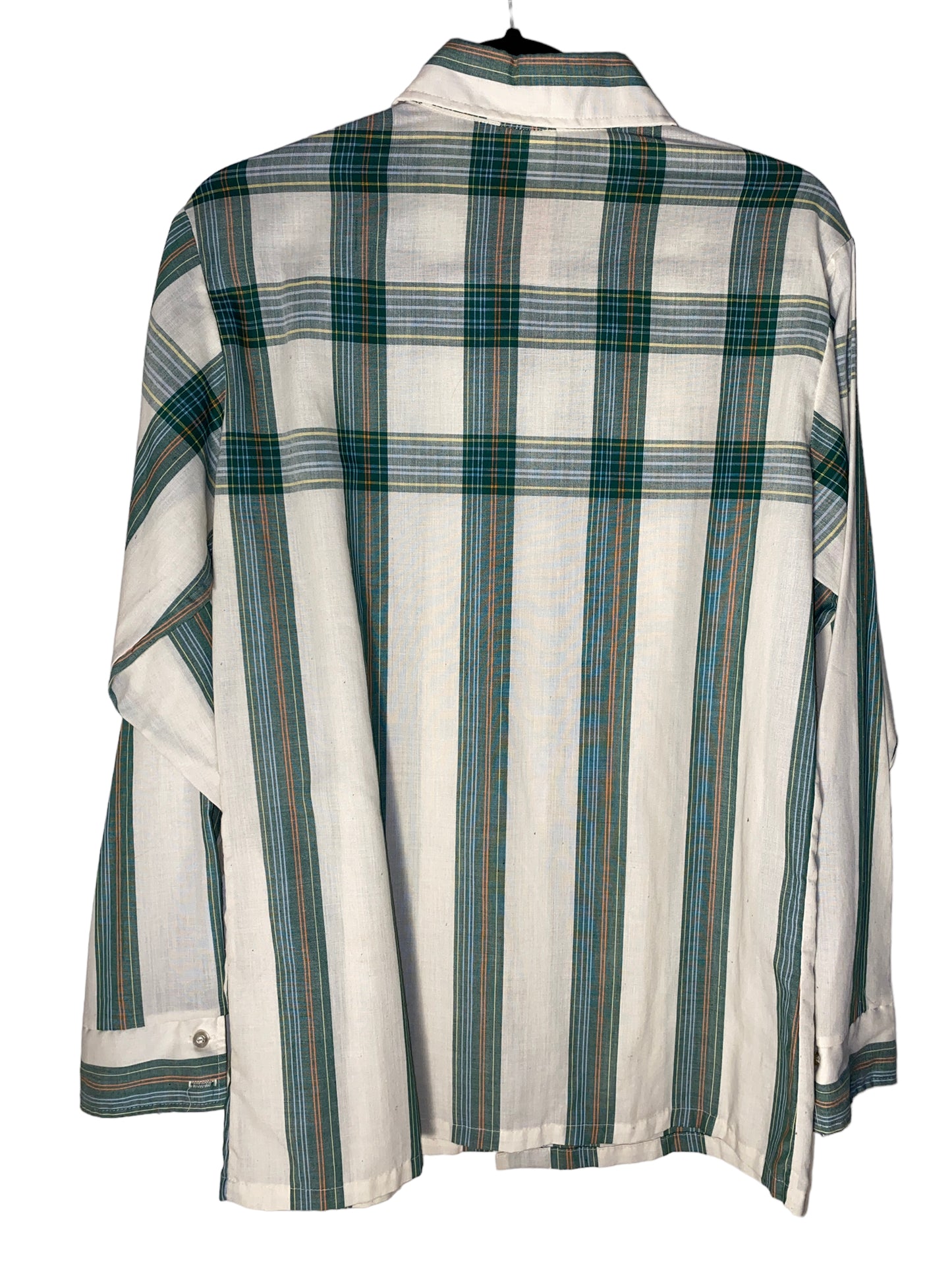 Vintage 1970s Green Plaid Button Up Wide Lapel Shirt