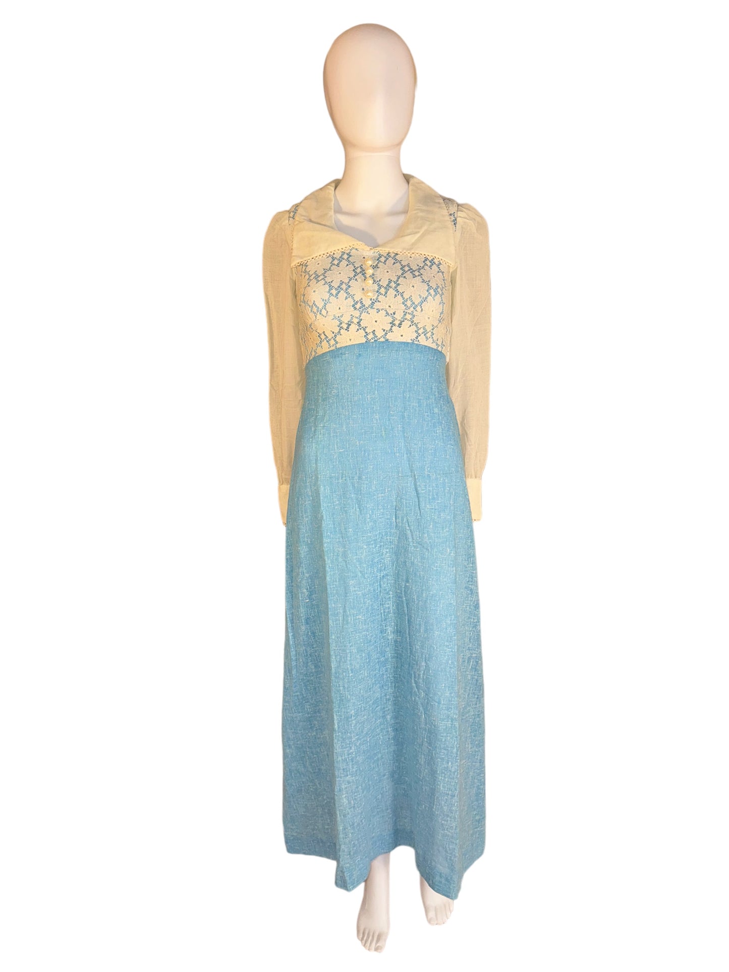 Vintage Prairie Dress Hippie Lace Maxi 1960s