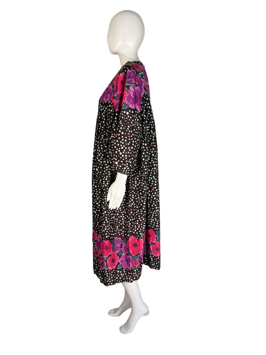 Vintage Floral Day Dress Night Gown 1980s Loungewear