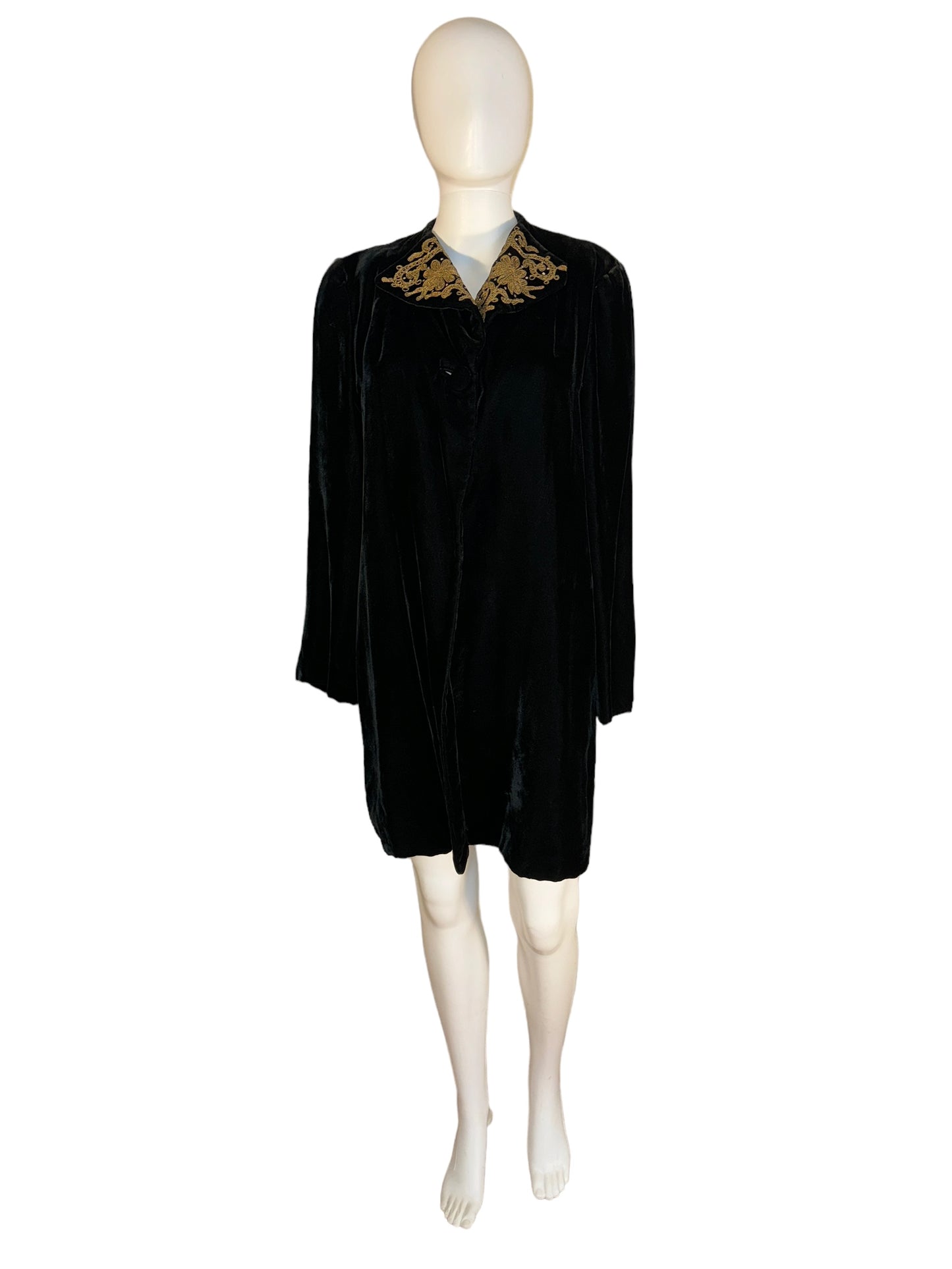 Vintage JL Hudson Coat 1950s Velvet Jacket w Gold Trim Rhinestones