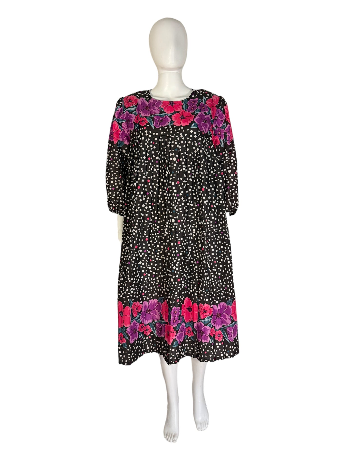 Vintage Floral Day Dress Night Gown 1980s Loungewear