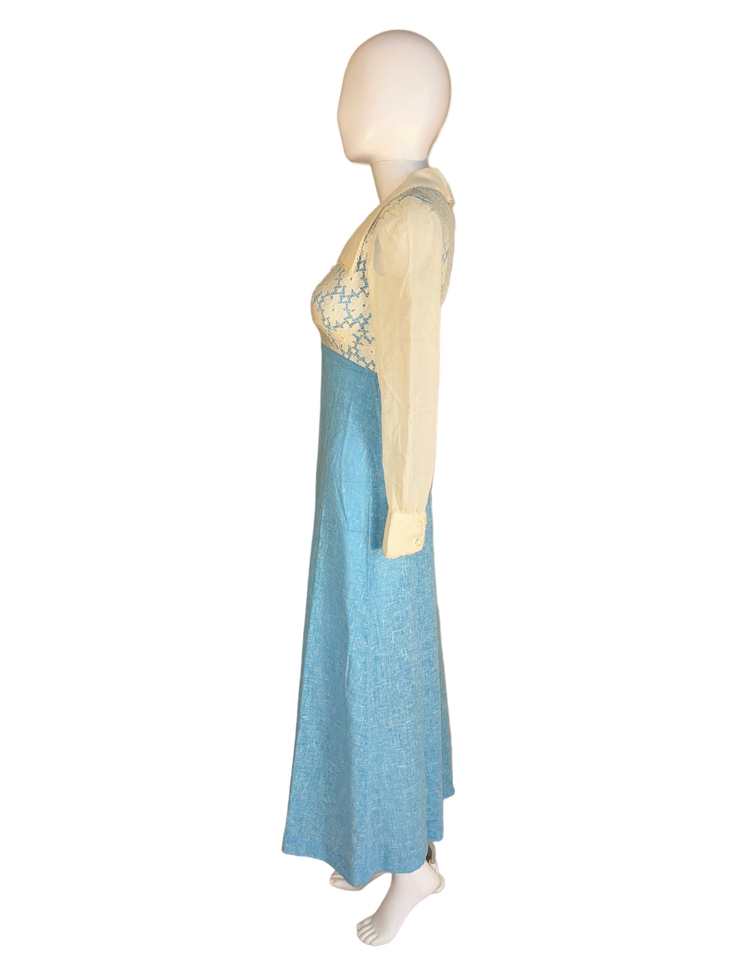 Vintage Prairie Dress Hippie Lace Maxi 1960s