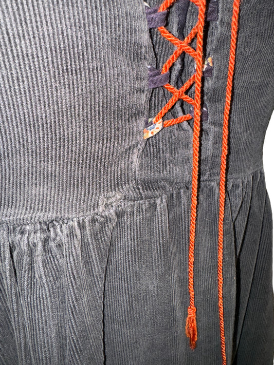 Vintage Hippie Dress by Trivia Corduroy Dress Midi Deep V 1970s