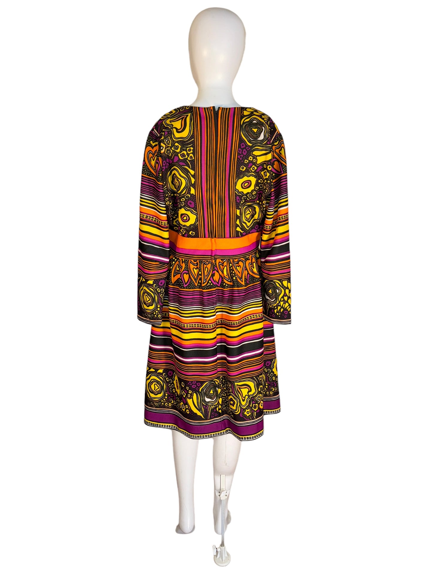 Vintage Psychedelic Dress 1970s V Neck Dress by Sears Fashions