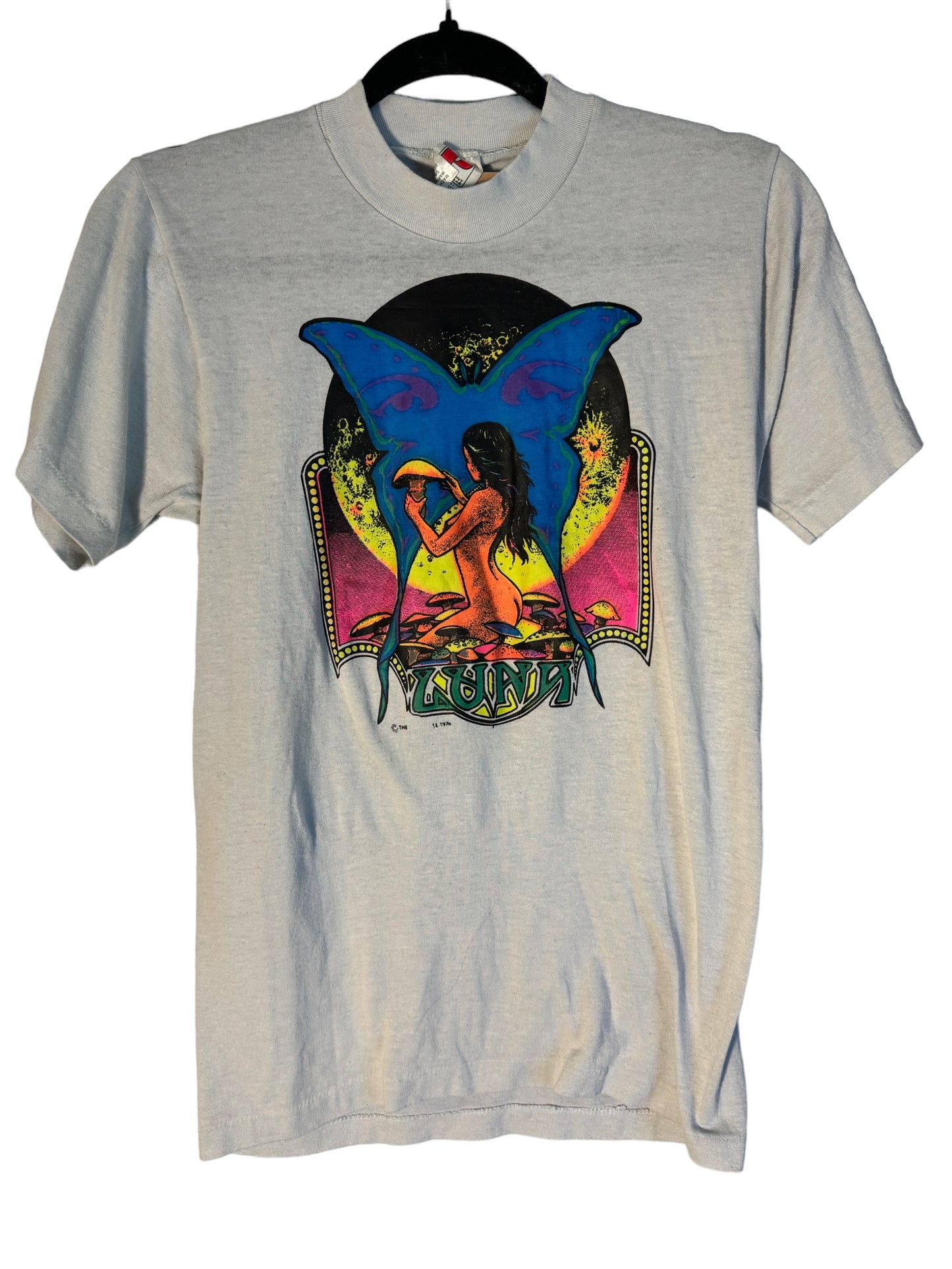 Vintage Luna Blacklight Shirt Moth and Mushroom 1970s
