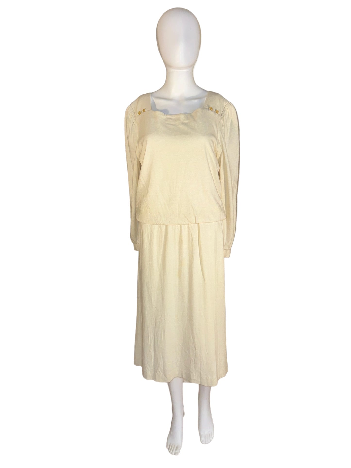 Vintage 1980s Flounced Dress Drop Waist Off White
