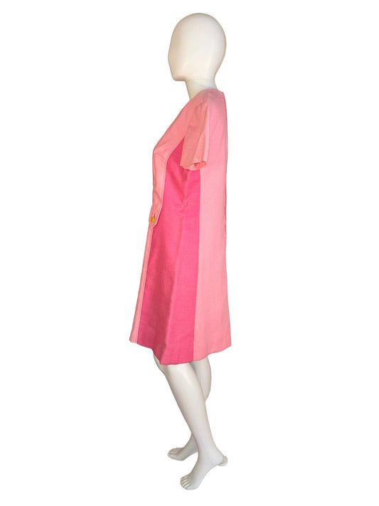 Vintage 1970s Dress Two Tone Pink w Lucite Buttons
