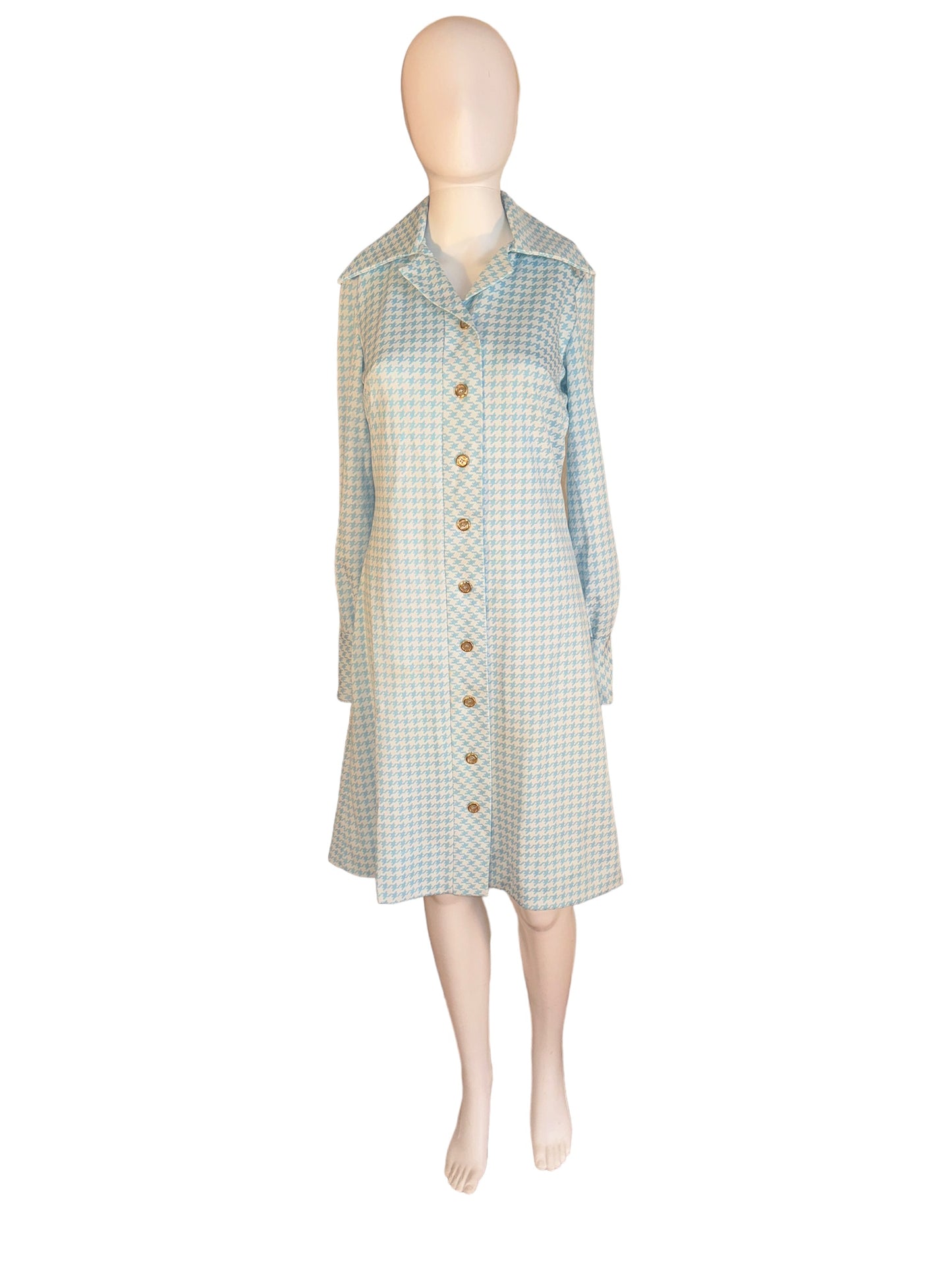 Vintage Wide Lapel Gingham Dress by David Crystal 1970s Flared Cuff