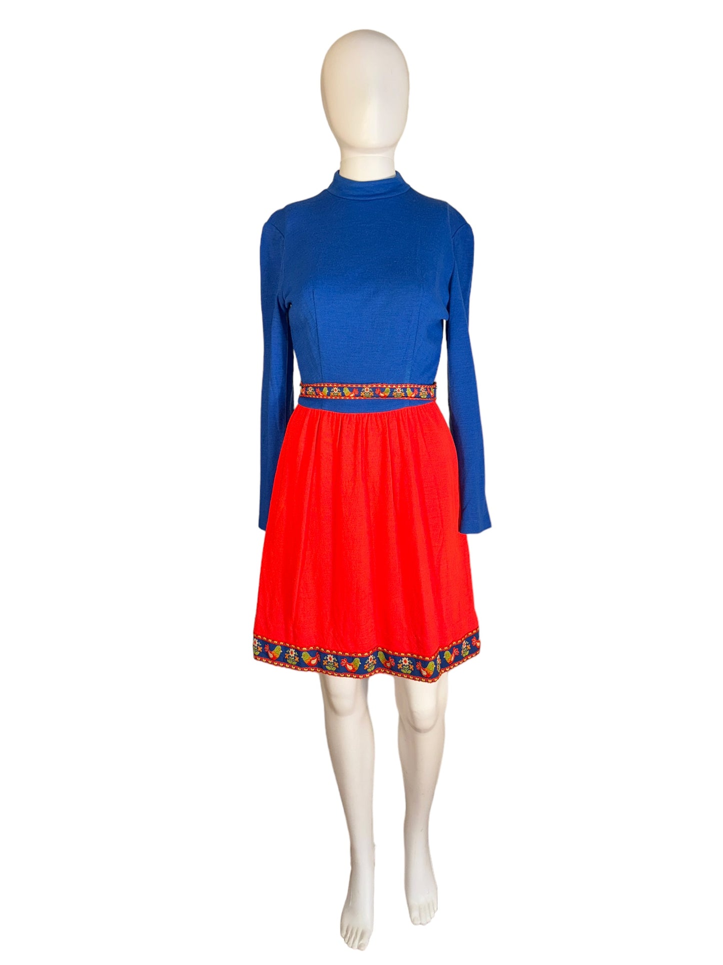 Vintage Lanz Original Dress 1960s Partridge Trim Mock Collar