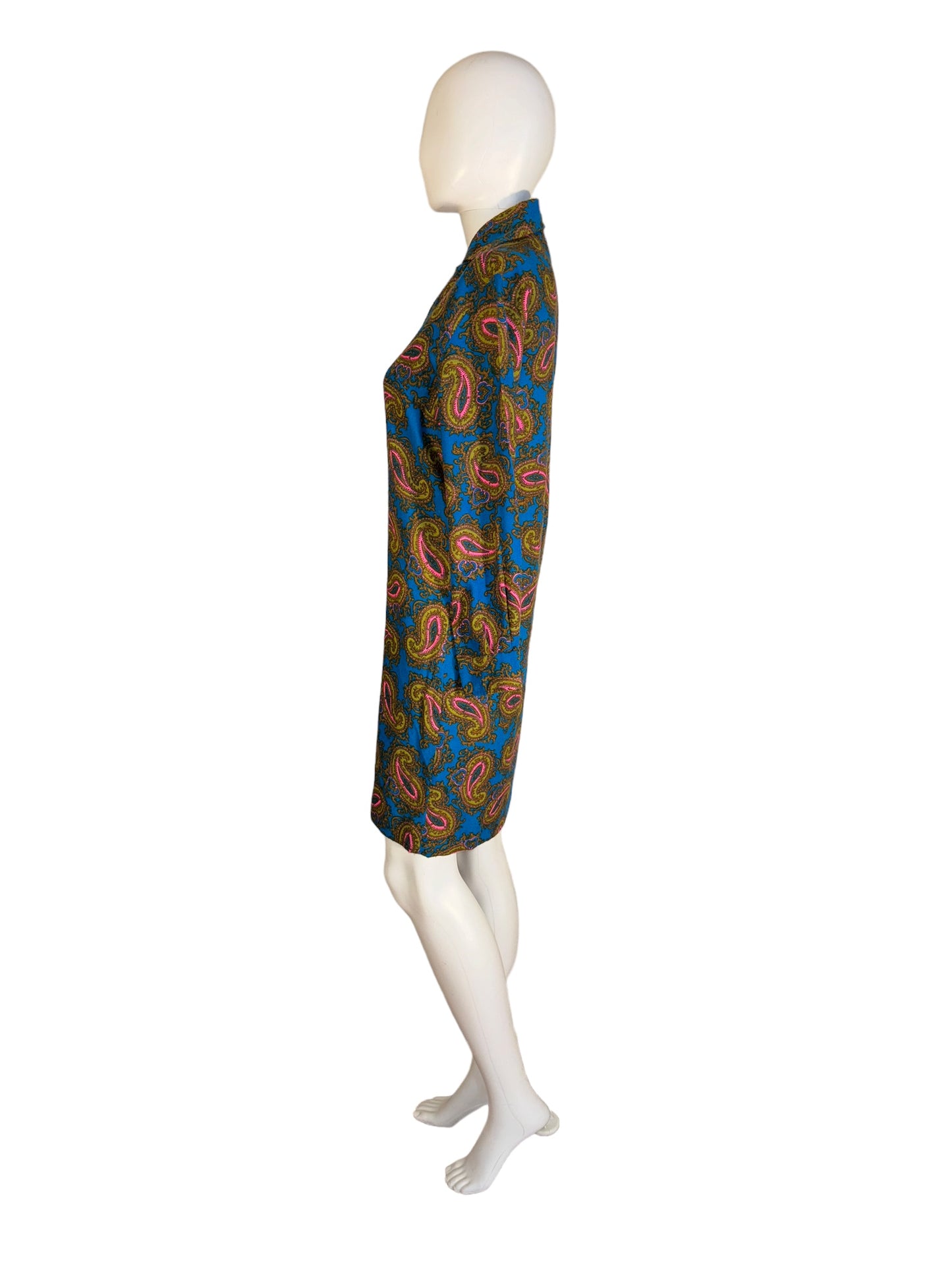 Vintage Psychedelic Dress Neon Pink Paisley Midi 1960s
