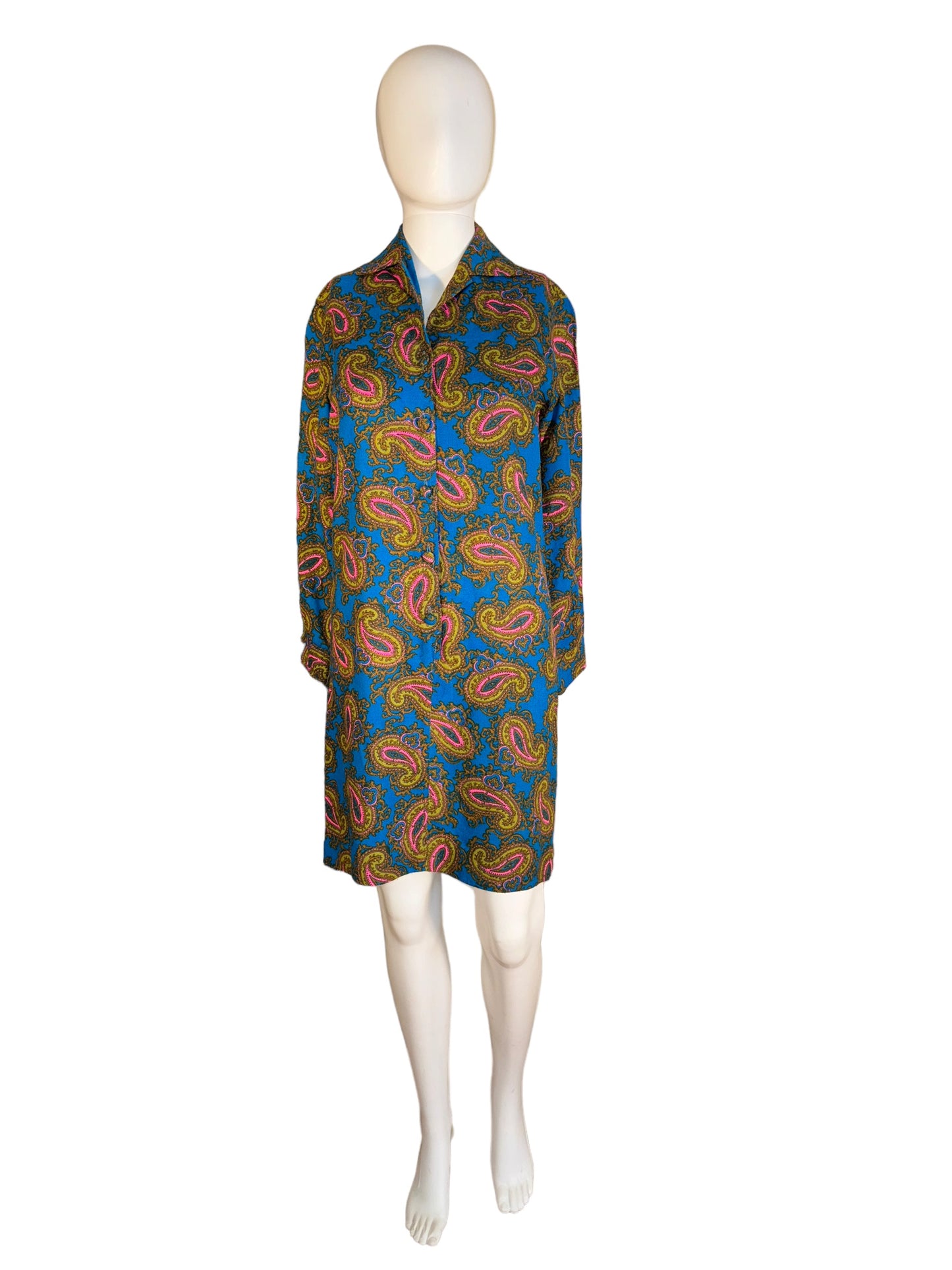 Vintage Psychedelic Dress Neon Pink Paisley Midi 1960s