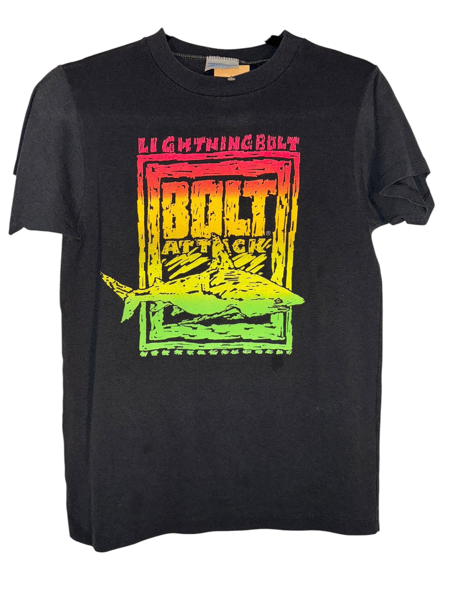 Vintage Shark Tee Neon Shark Lightning Bolt Attack