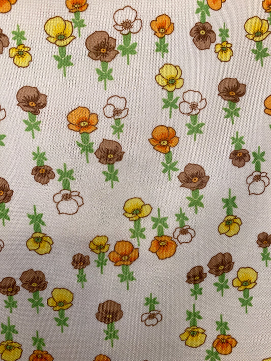 1970's Womens Wide Lapel Flower All Over Print Button Up