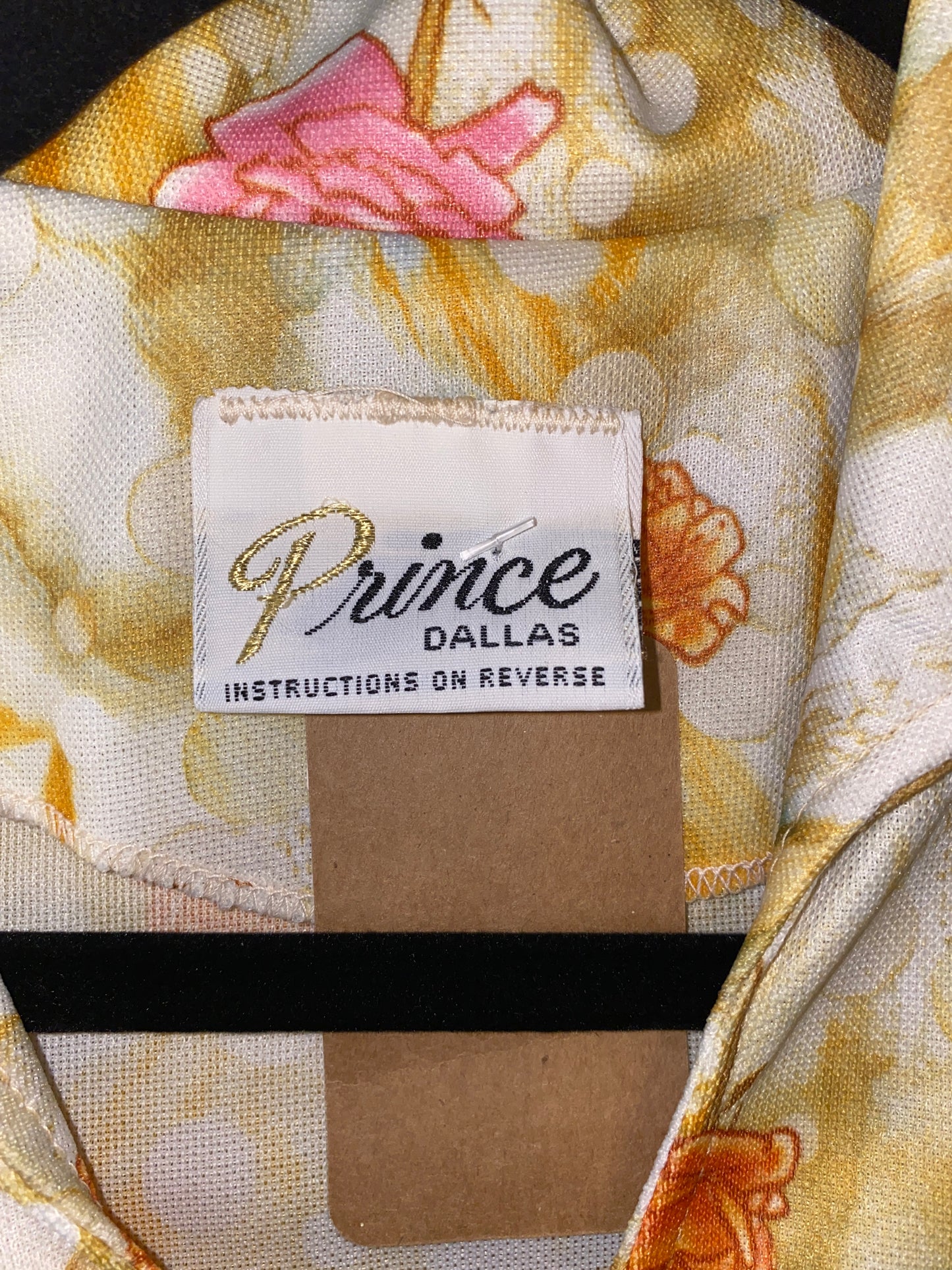 1970s Prince of Dallas Watercolor Flowers V Neck Long Sleeve