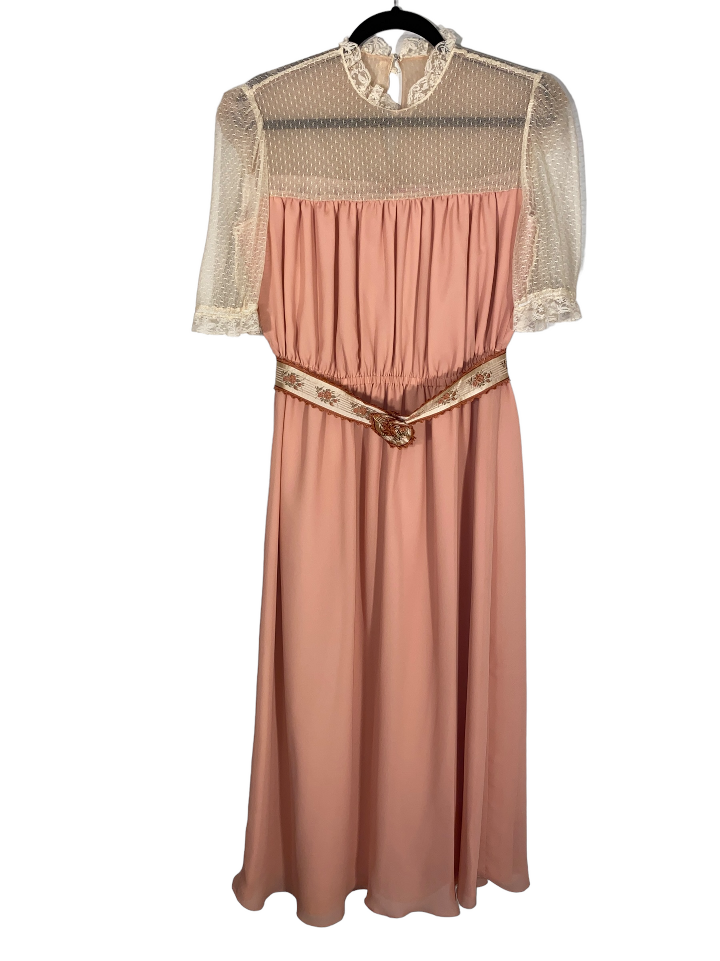Vintage Keyhole Dress by Alice Sheer Top w Satin Floral Belt (M)