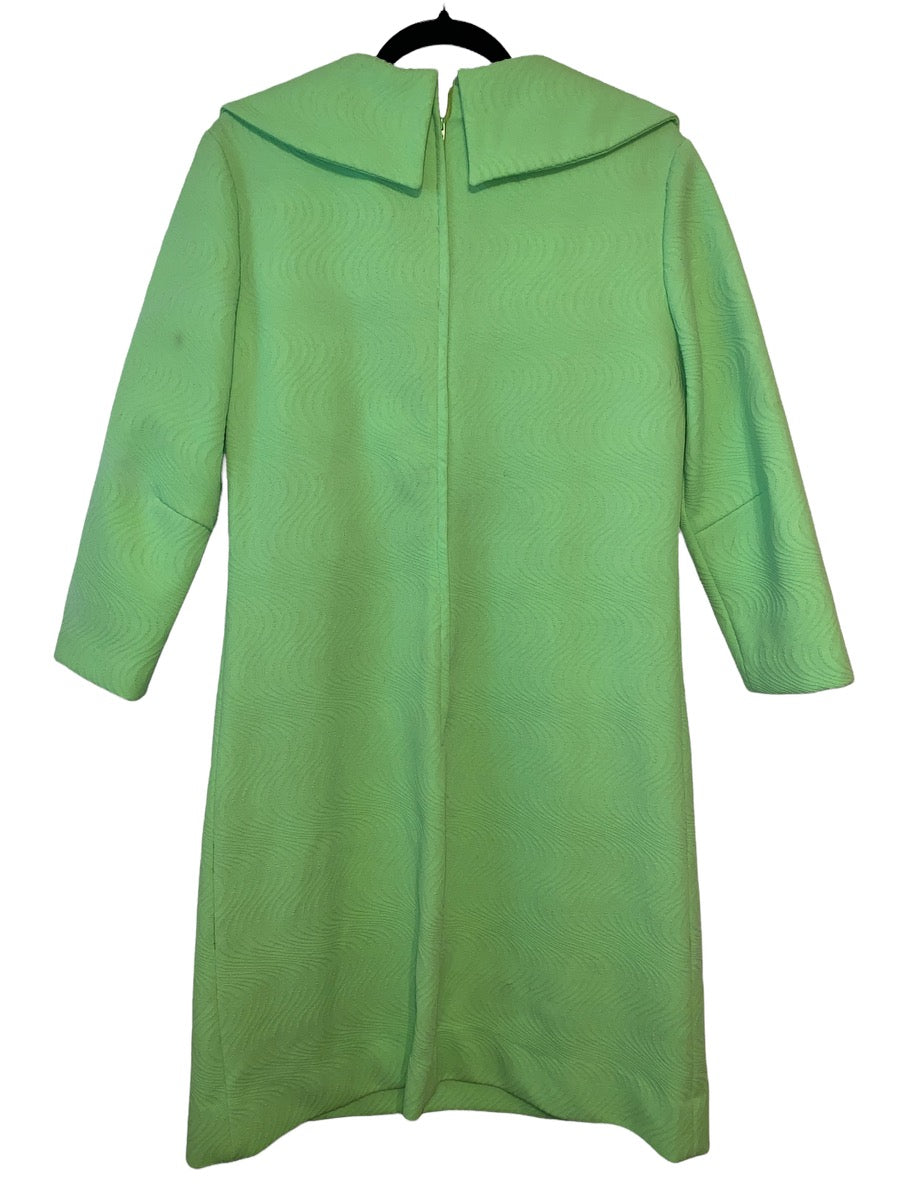 1970s Green Wavy Print Dress