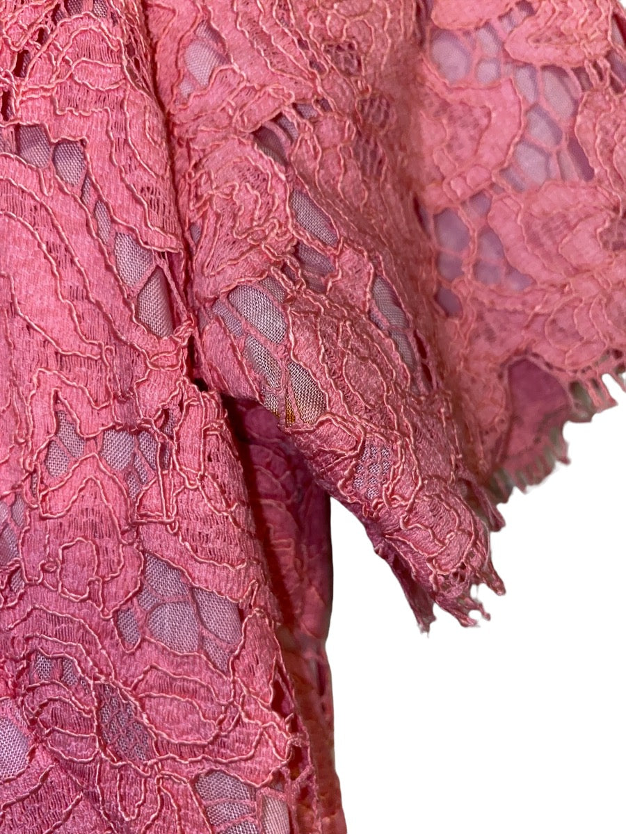 1970s Pink Lace Dress Jackie-O Style Midi
