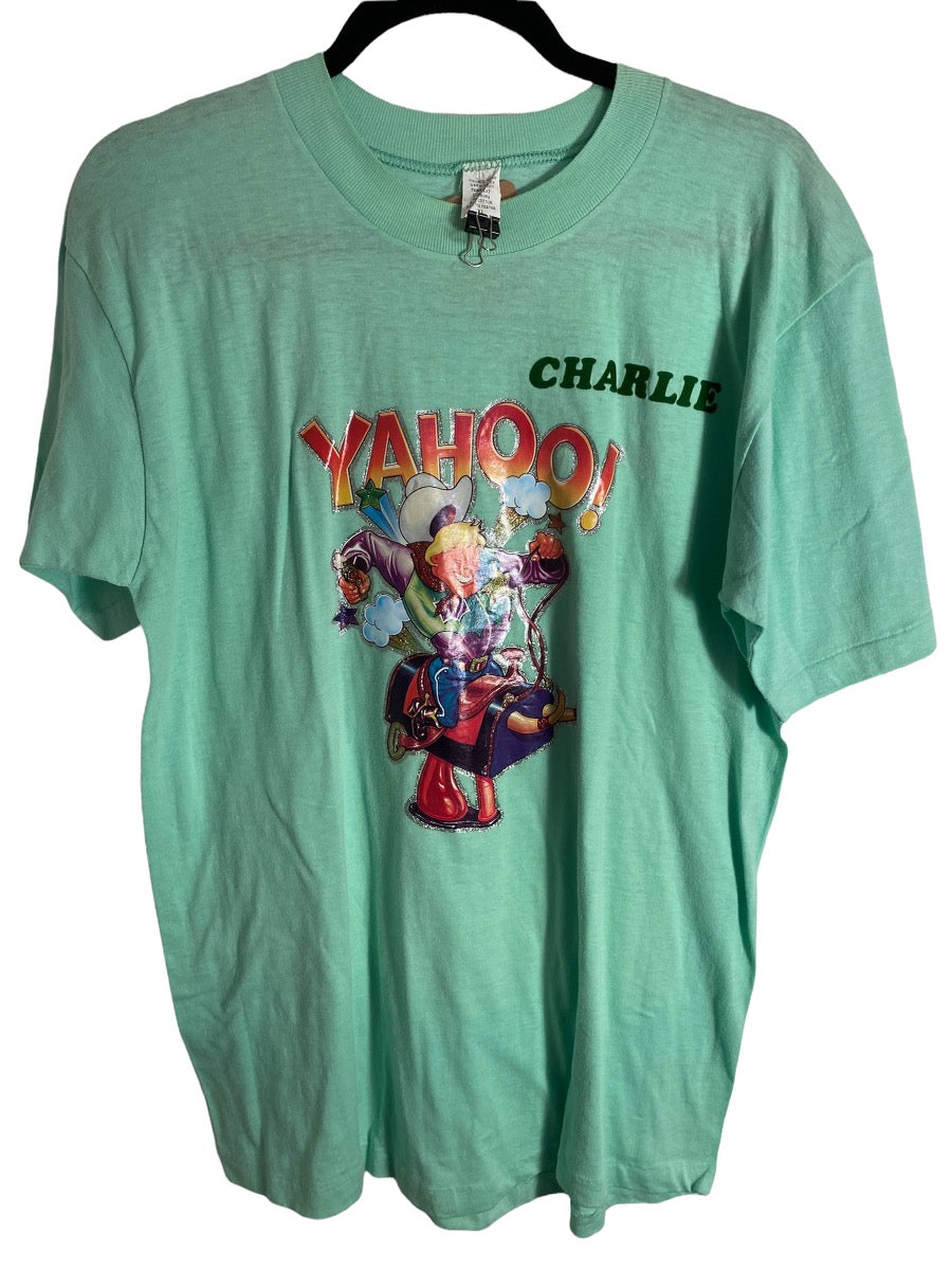 Vintage Cowboy Shirt Cartoon 1970s Iron On Yahoo Graphic Tee
