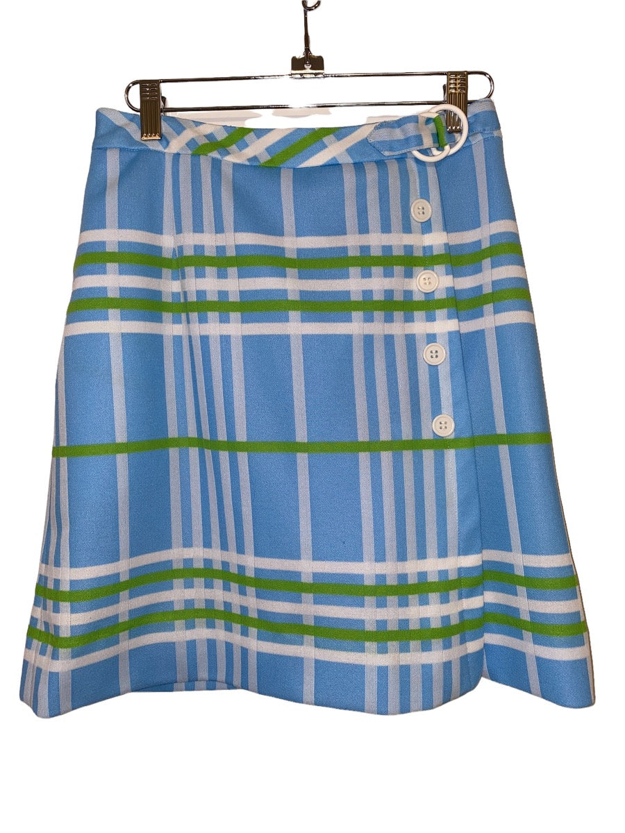 1970s Plaid Skirt w Plastic Button and O-Ring Details