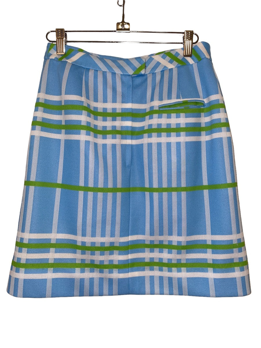 1970s Plaid Skirt w Plastic Button and O-Ring Details