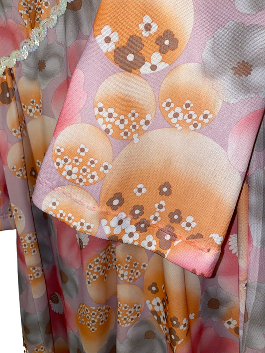 1970s Pastel Print Hippie Maxi Dress (L)