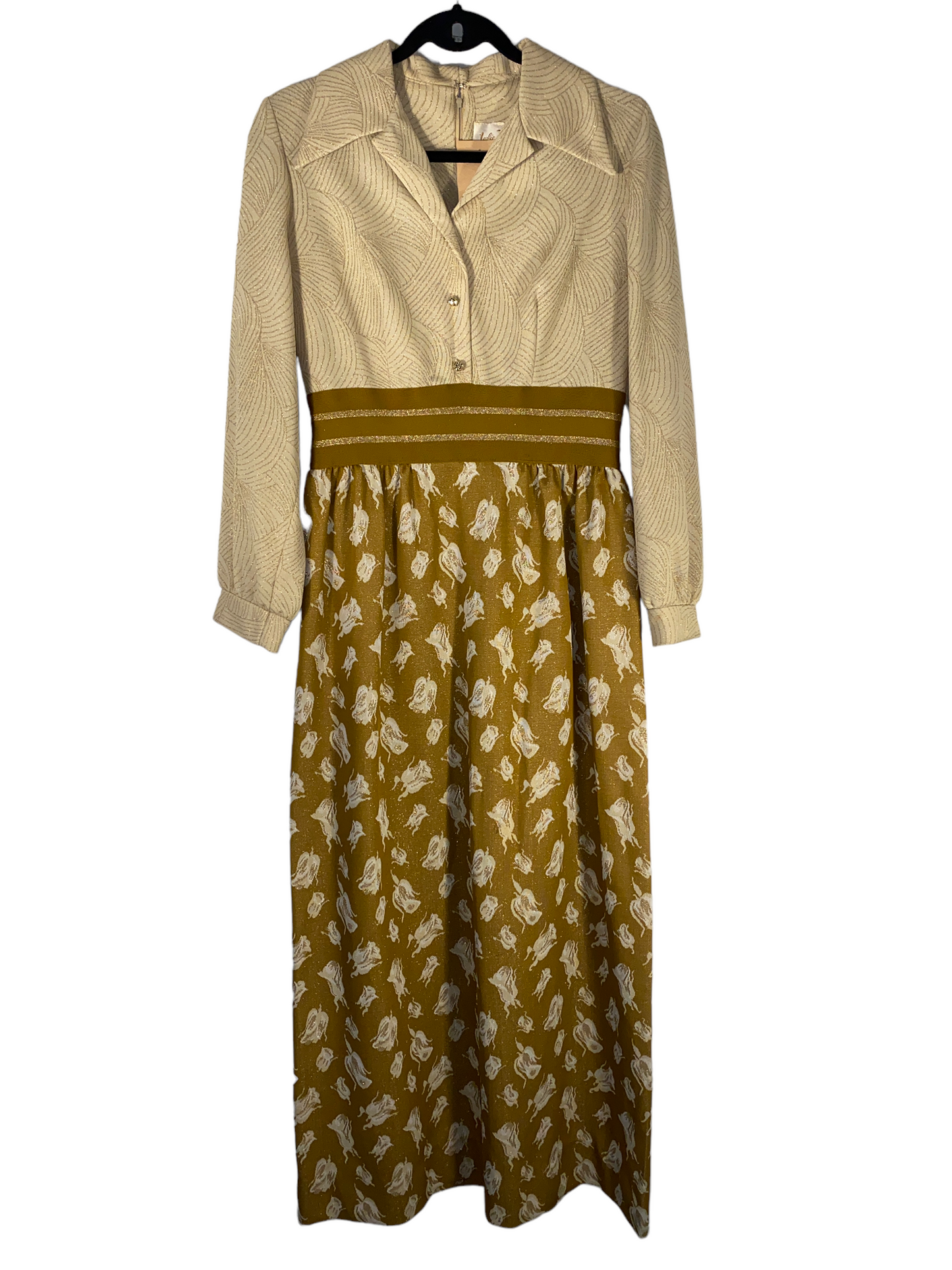 1970s Leslie Fay Gold Formal Maxi Dress
