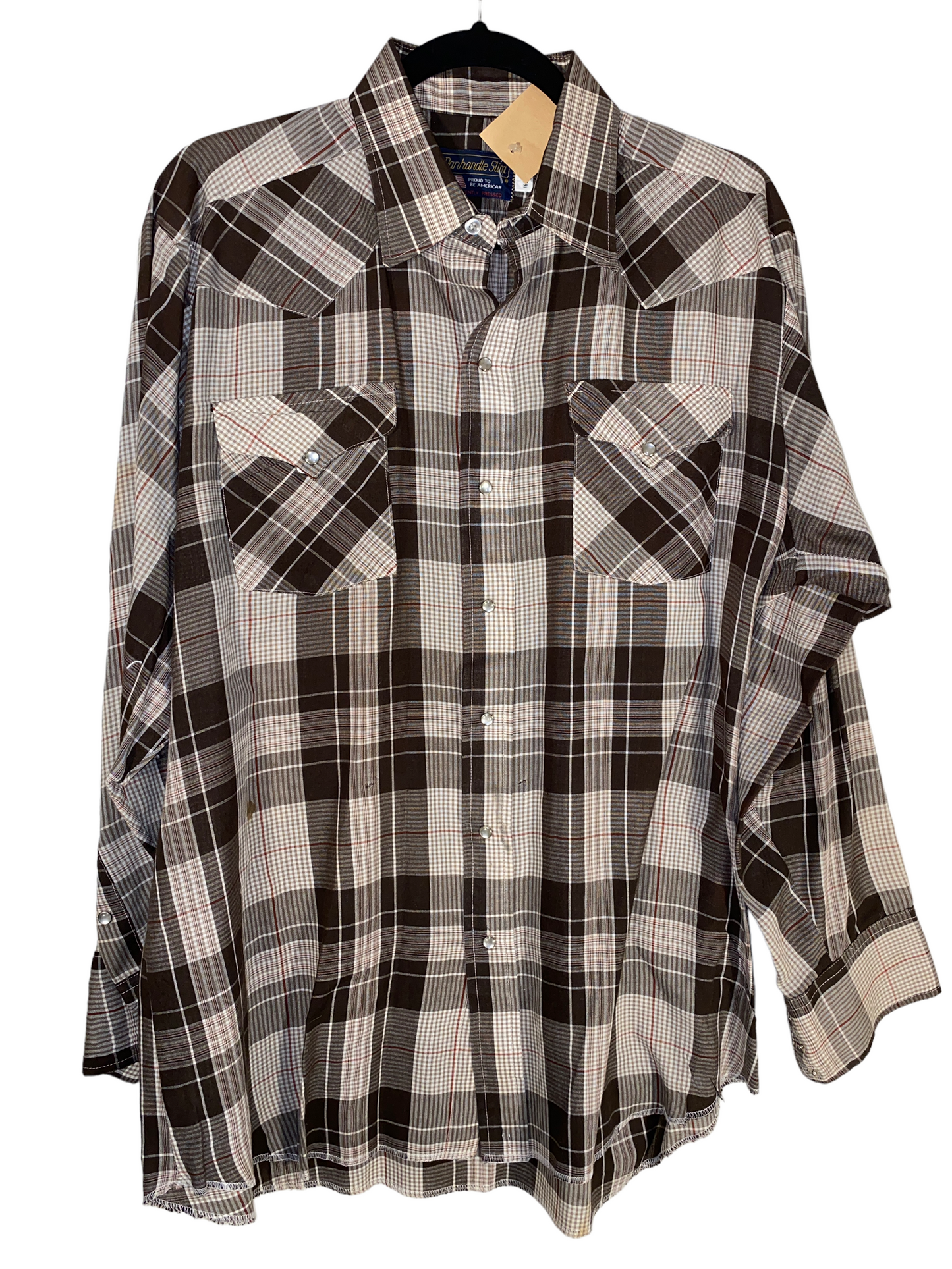 1990s Panhandle Slim Brown Plaid Pearl Snap Shirt