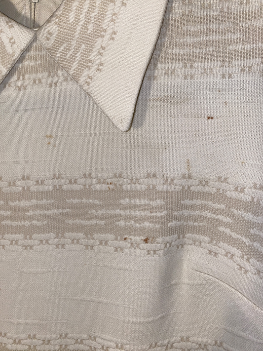 1970s Wide Lapel Horizontal Pattern Midi Dress w Belt (L)