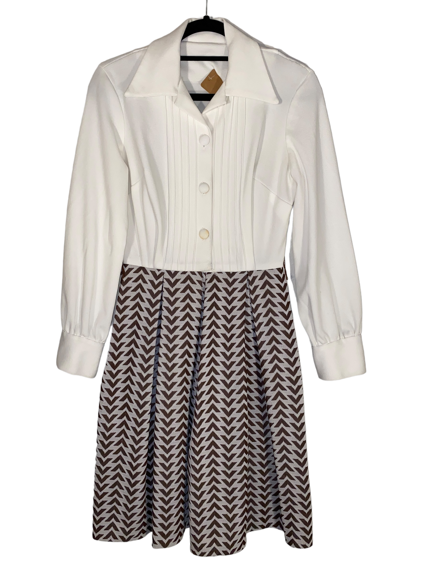 1970s Wide Lapel Midi Dress w Arrow Pattern (S)