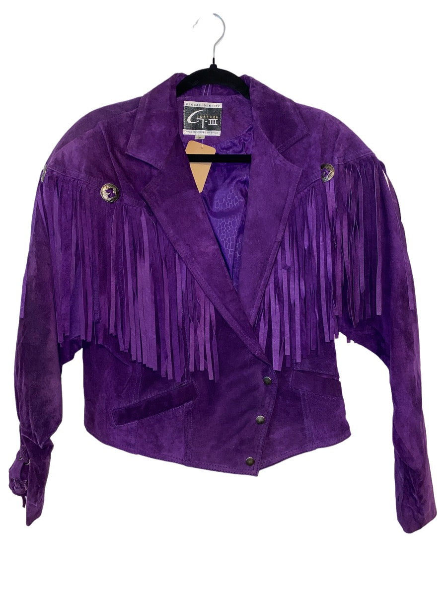 Suede Fringe Biker Jacket by G-III 1980s