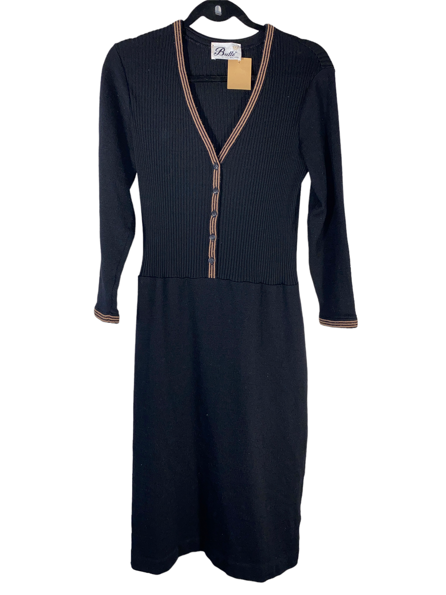 1970s Butte Ribbed Dress With Pinstripe Trim