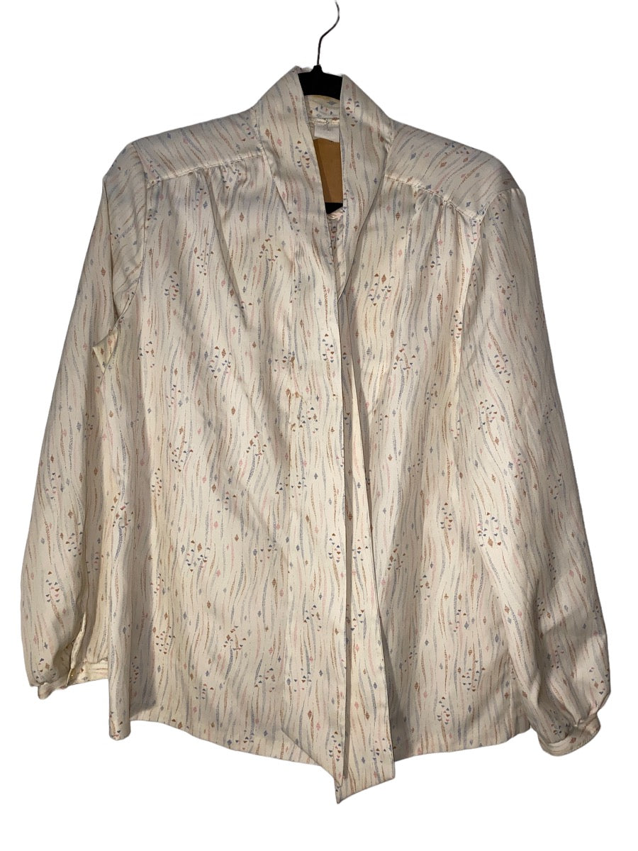 1970s Diamond and Stripes Pussybow Button Up