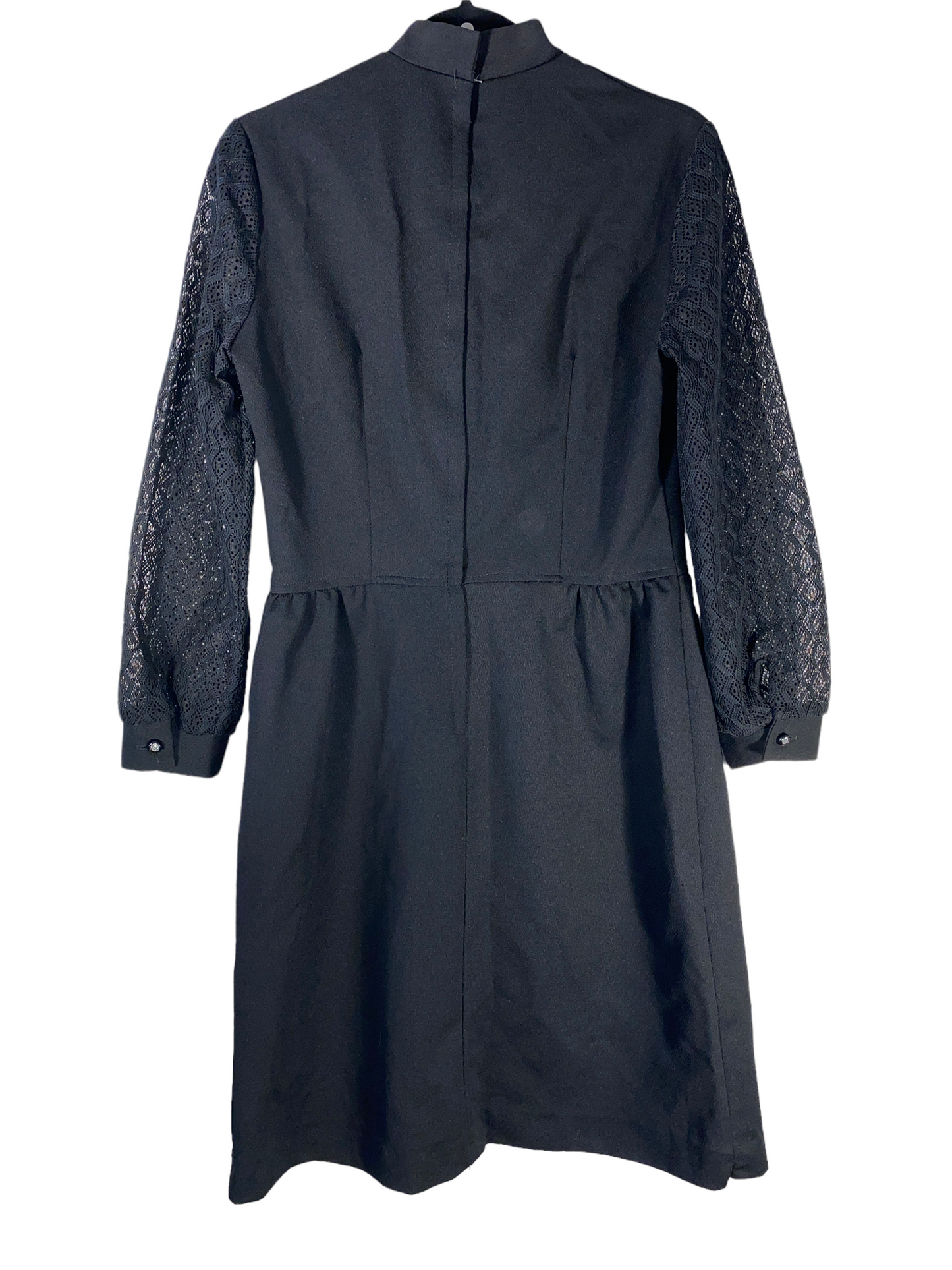 1970s Black Midi Dress With Sheer Lace Sleeves