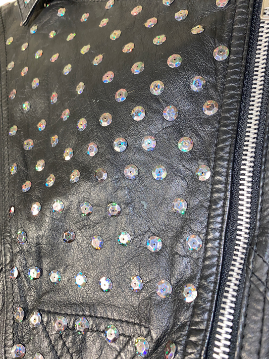 1980s Rhinestone Leather Biker Jacket