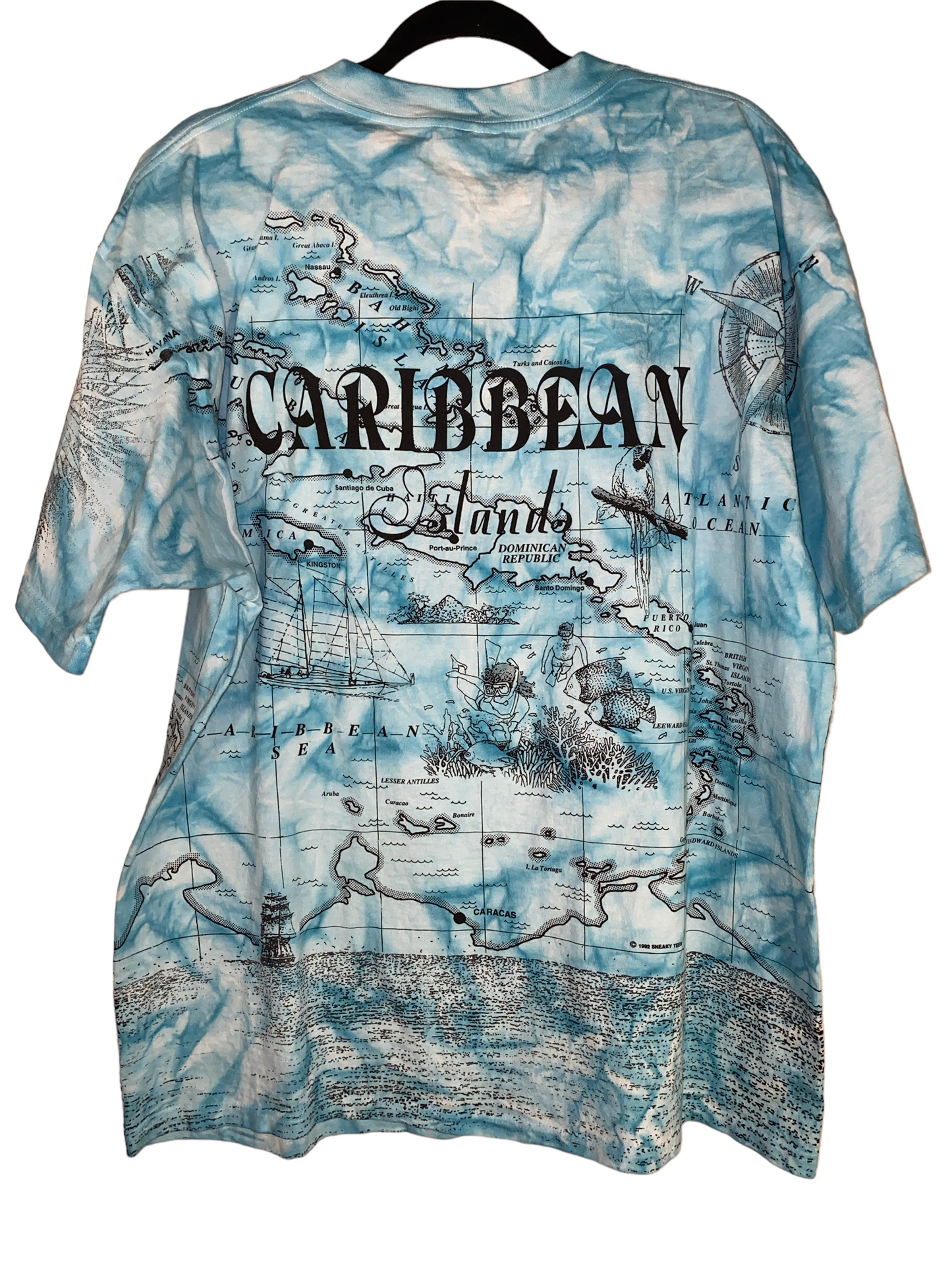 1990s All Over Print Caribbean Islands Map Shirt